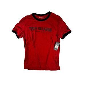 TRUE RELIGION BRAND JEANS Red Black Arch Ringer Tee T Shirt Mens XL NEW MSRP:$59